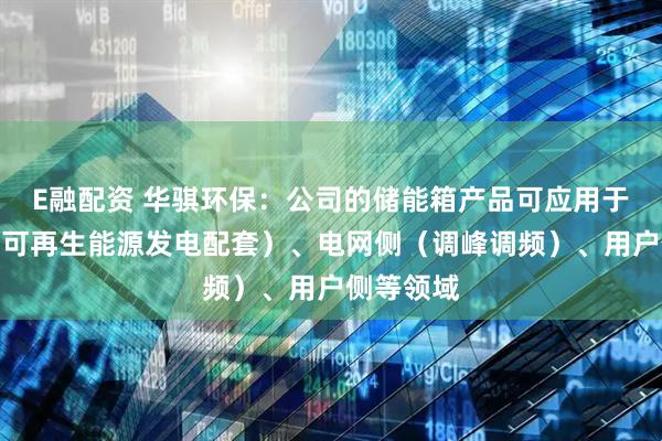 E融配资 华骐环保：公司的储能箱产品可应用于发电侧（可再生能源发电配套）、电网侧（调峰调频）、用户侧等领域